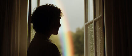 Person looking through window hopefully